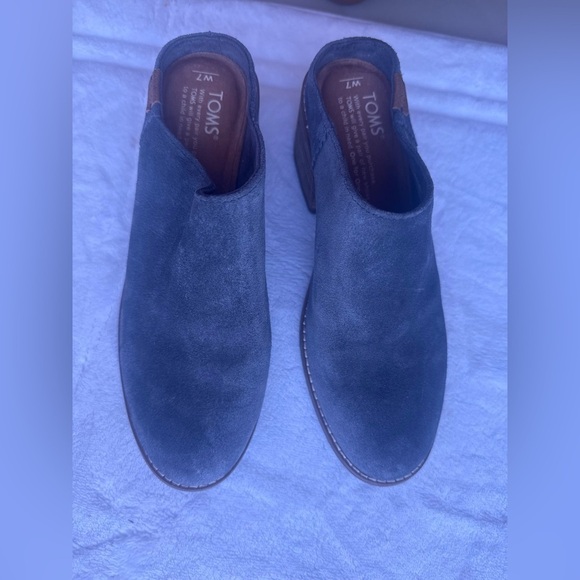 Toms Leila Forged Iron Grey Suede Stacked Chunky Black Heel Mules. W7 - Picture 6 of 13